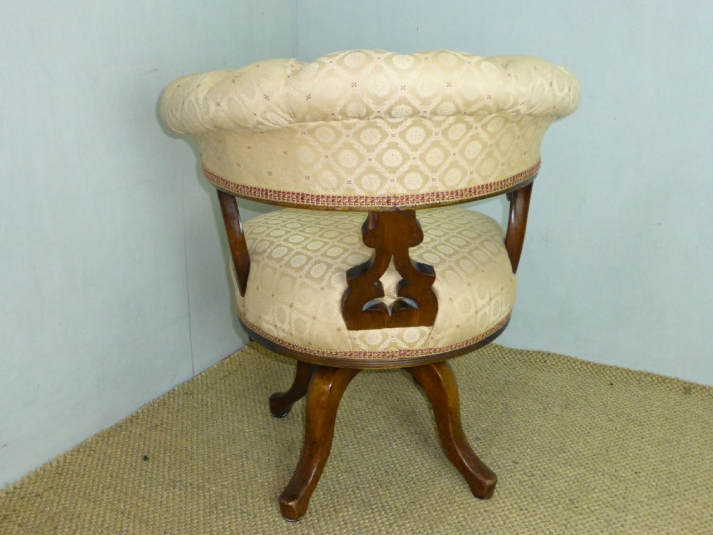 Fabulous quality revolving  swivel 19th century walnut and oak upholstered captains swivel office desk  arm chair View III