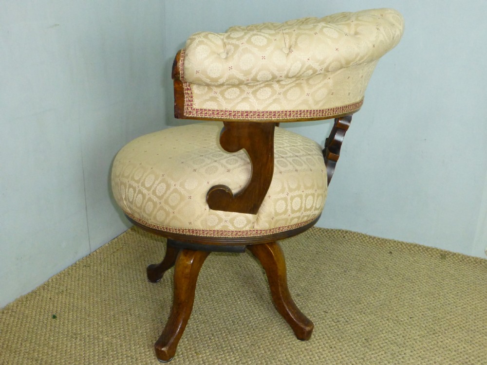 Fabulous quality revolving  swivel 19th century walnut and oak upholstered captains swivel office desk  arm chair View IV