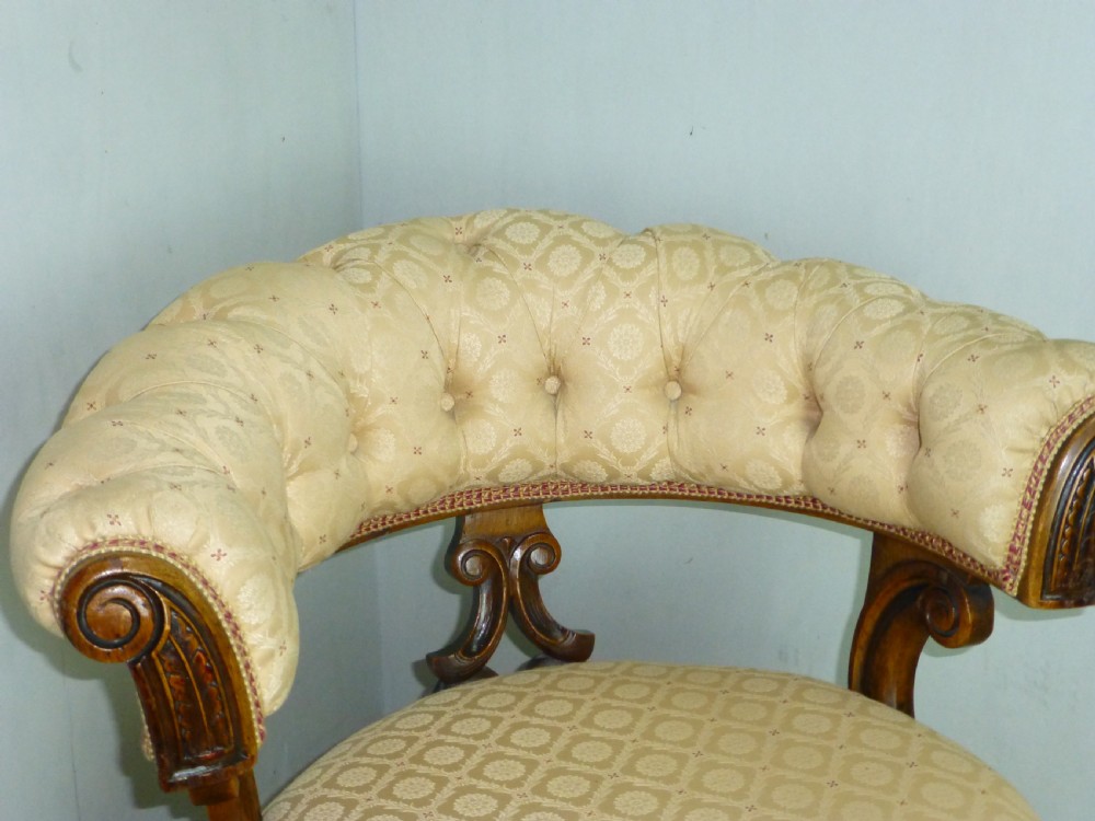 Fabulous quality revolving  swivel 19th century walnut and oak upholstered captains swivel office desk  arm chair View V