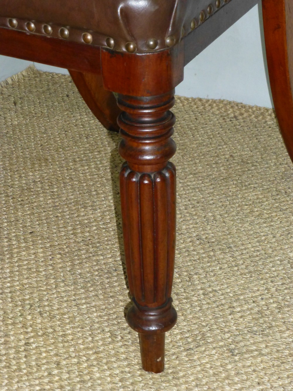 Fabulous quality set of six Gillow Regency Georgian 6 upholstered  reeded leg Gillows mahogany dining chairs View IV