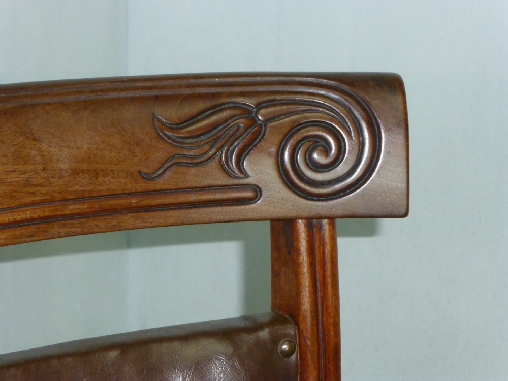 Fabulous quality set of six Gillow Regency Georgian 6 upholstered  reeded leg Gillows mahogany dining chairs View VI