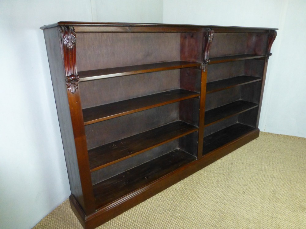 Antique Victorian large mahogany floor standing low open dwarf bookcase book shelves View II