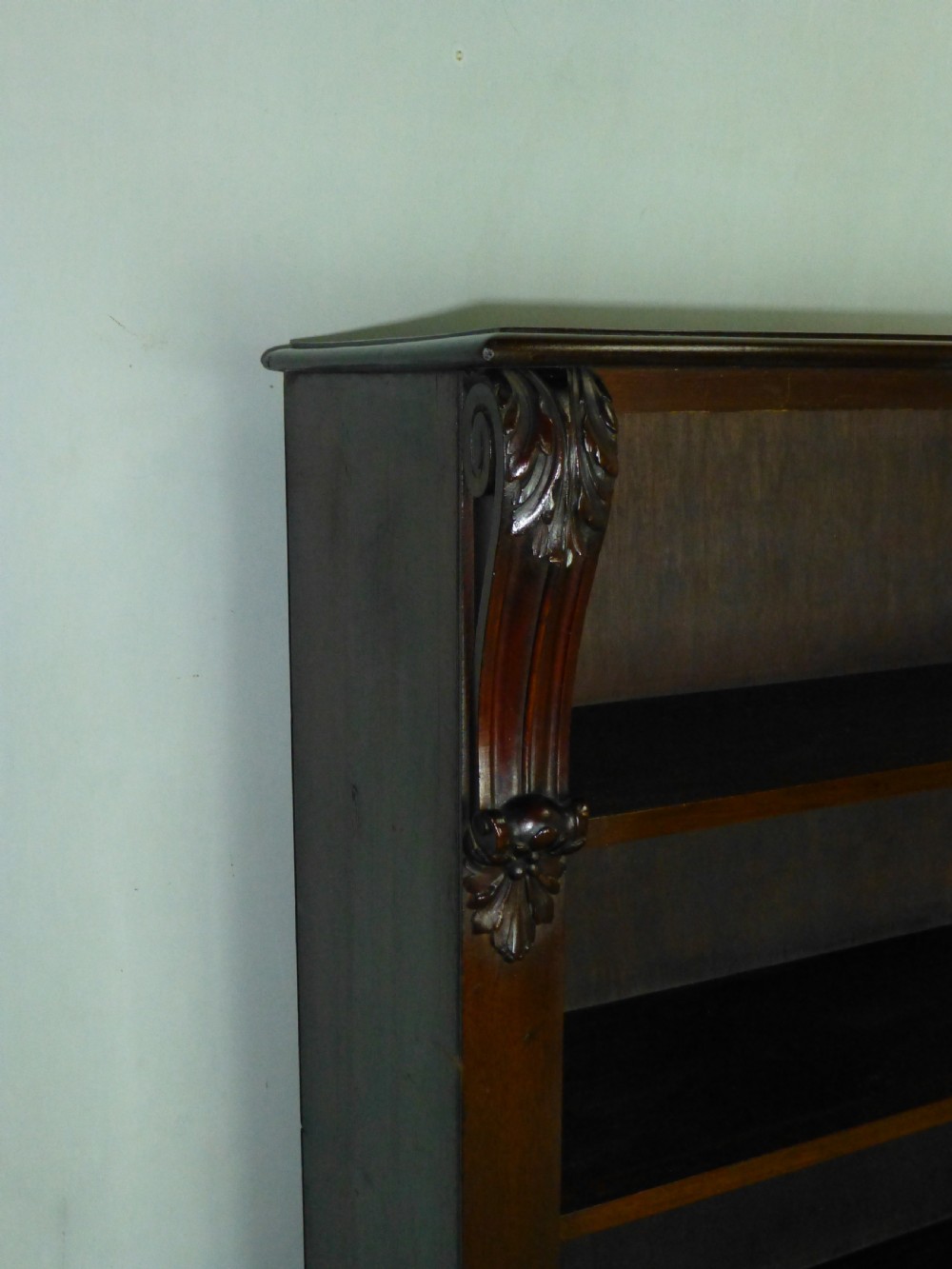 Antique Victorian large mahogany floor standing low open dwarf bookcase book shelves View III