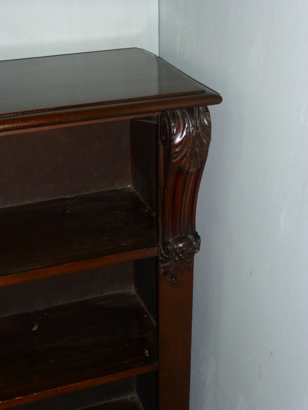 Antique Victorian large mahogany floor standing low open dwarf bookcase book shelves View IV