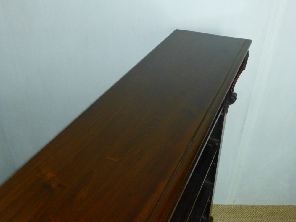 Antique Victorian large mahogany floor standing low open dwarf bookcase book shelves View VI
