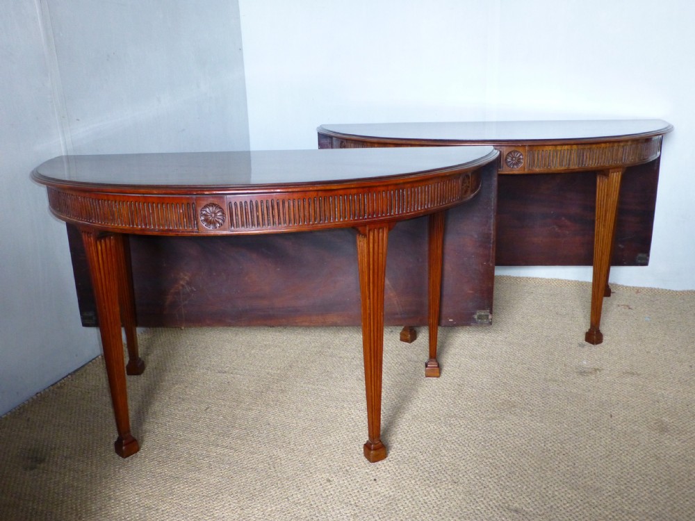 Georgian 8' 10 seat extending dining table or pair of Adam design demi lune 18th century mahogany console tables
