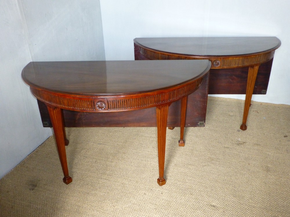 Georgian 8' 10 seat extending dining table or pair of Adam design demi lune 18th century mahogany console tables View II