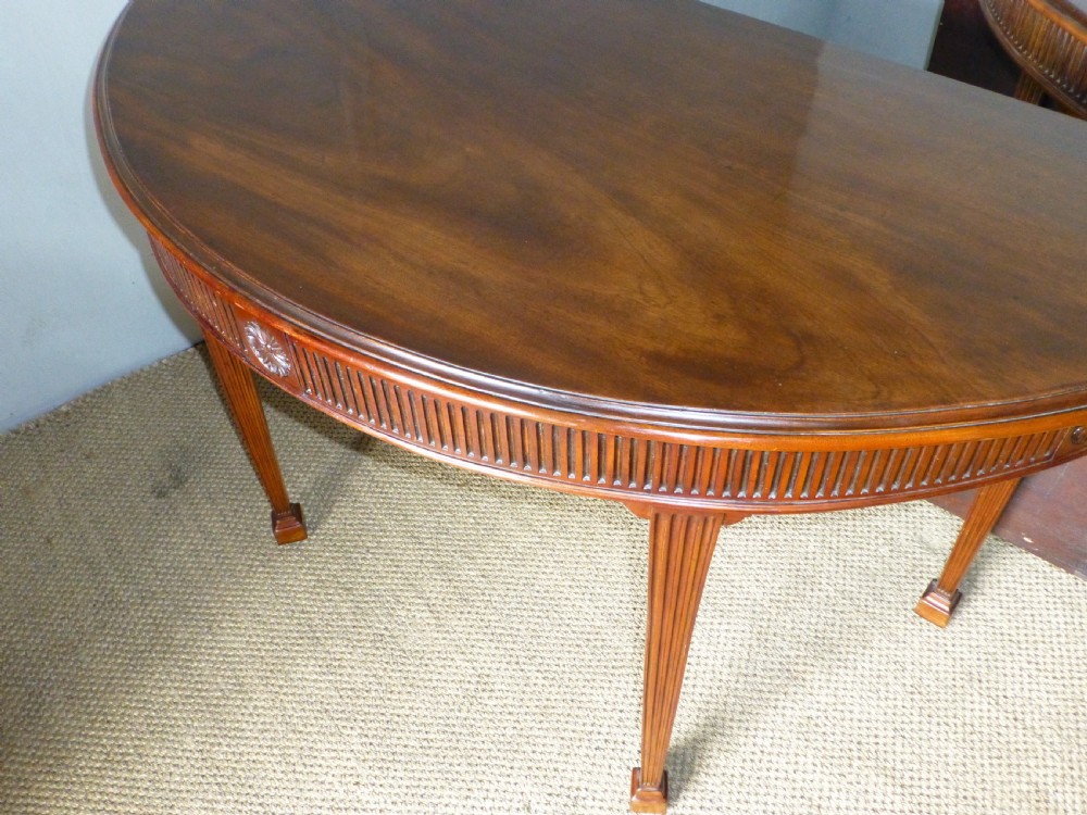 Georgian 8' 10 seat extending dining table or pair of Adam design demi lune 18th century mahogany console tables View III