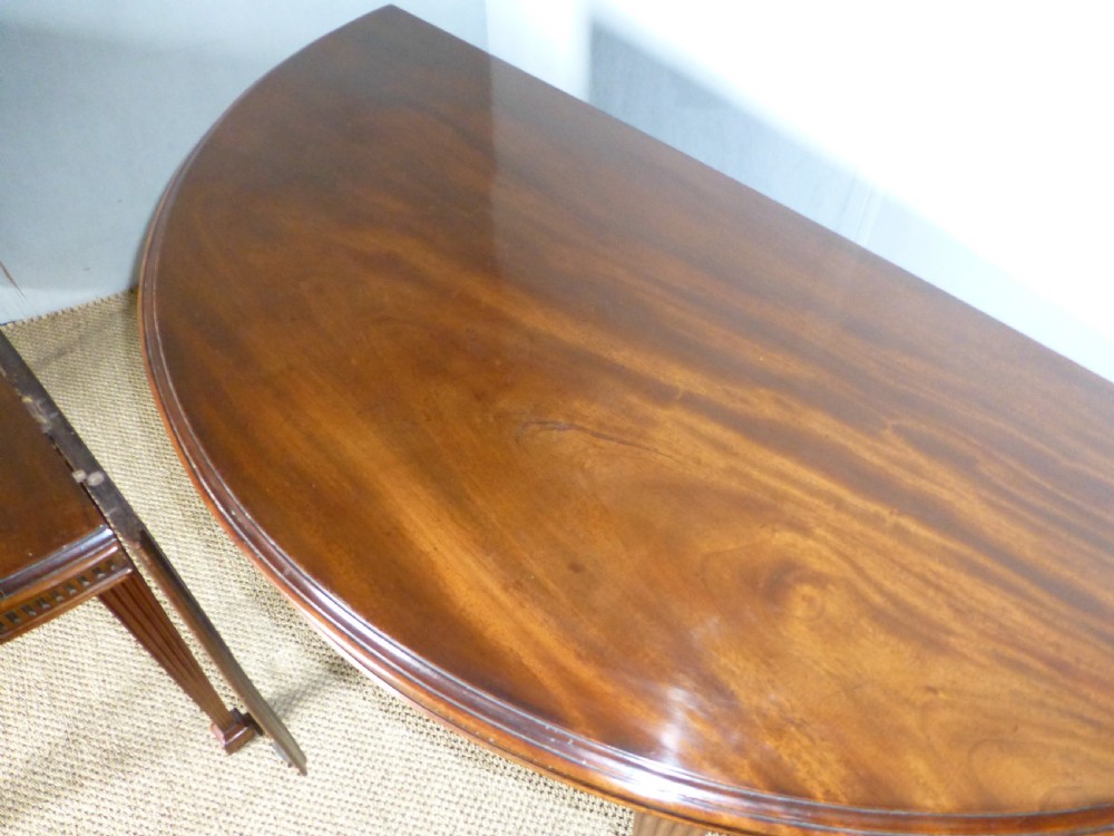 Georgian 8' 10 seat extending dining table or pair of Adam design demi lune 18th century mahogany console tables View IV