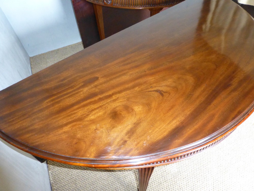 Georgian 8' 10 seat extending dining table or pair of Adam design demi lune 18th century mahogany console tables View V