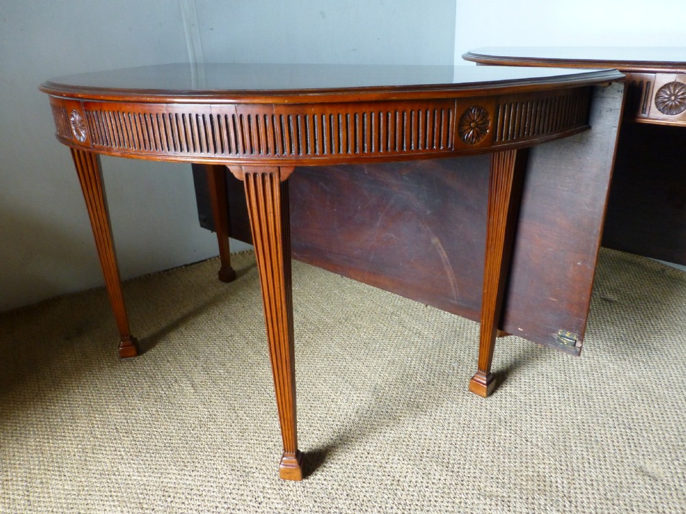 Georgian 8' 10 seat extending dining table or pair of Adam design demi lune 18th century mahogany console tables View VII