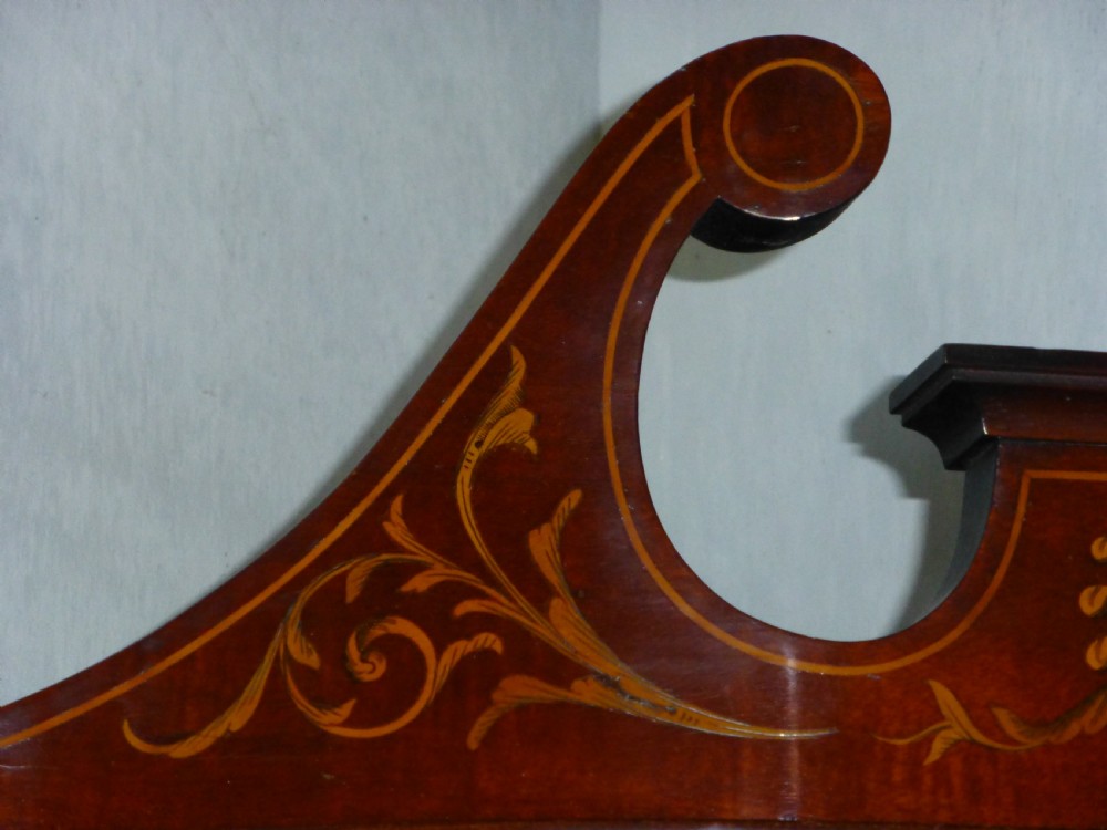 Superior Edwards and Roberts mahogany marquetry inlaid serpentine shaped  fronted standing double height corner cupboard cabinet. C1900. View VII