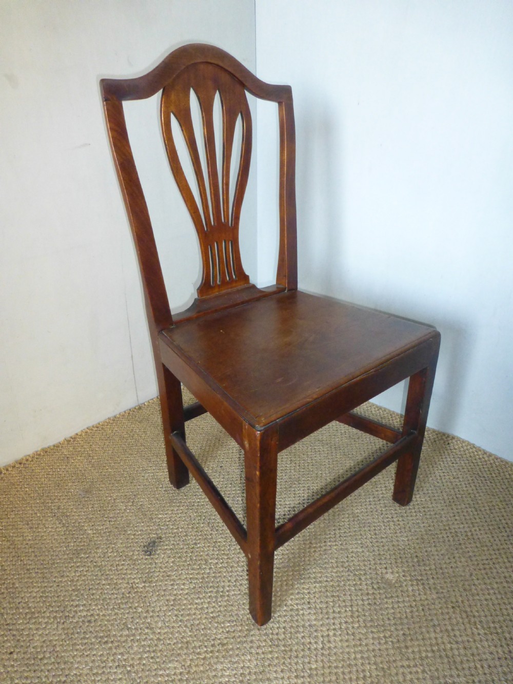 Set of four 4 18th century Georgian  Welsh country Hepplwhite design oak and fruitwood farmhouse kitchen dining chairs. C1790 View III