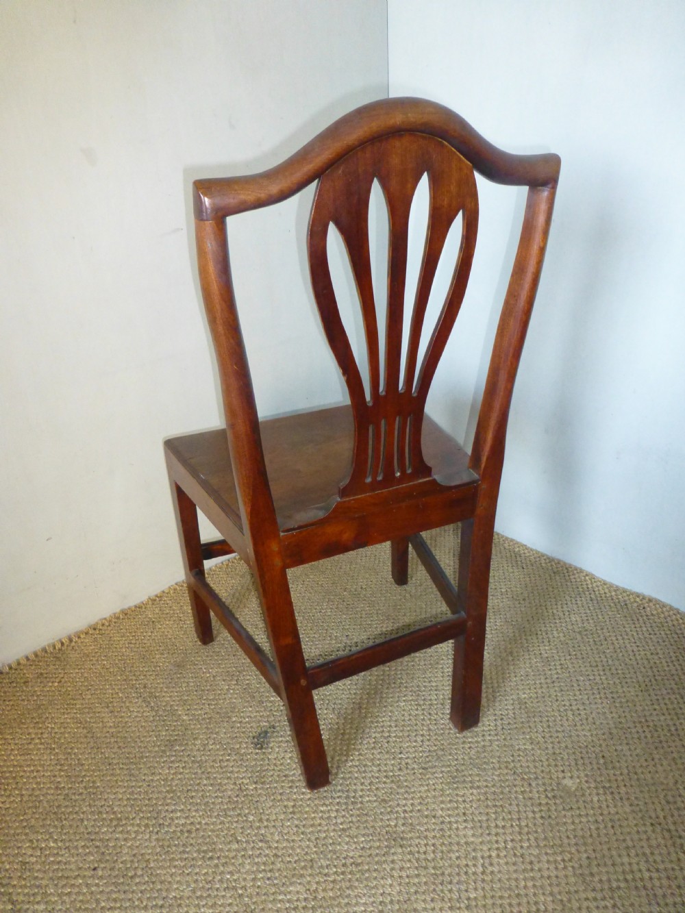 Set of four 4 18th century Georgian  Welsh country Hepplwhite design oak and fruitwood farmhouse kitchen dining chairs. C1790 View V