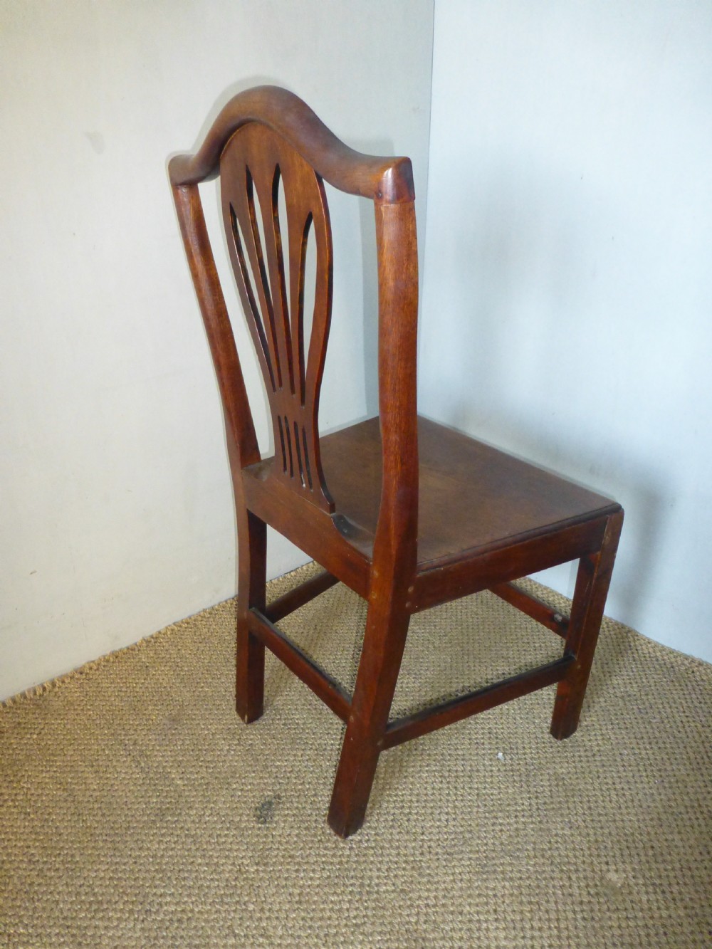 Set of four 4 18th century Georgian  Welsh country Hepplwhite design oak and fruitwood farmhouse kitchen dining chairs. C1790 View VI