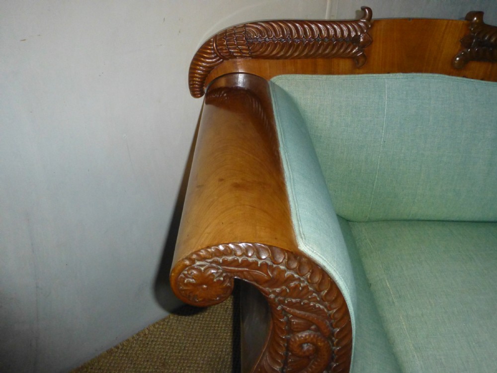  Stunning quality Regency Georgian Biedermeier design mahogany upholstered large sofa settee chaise. C.1820 View IV