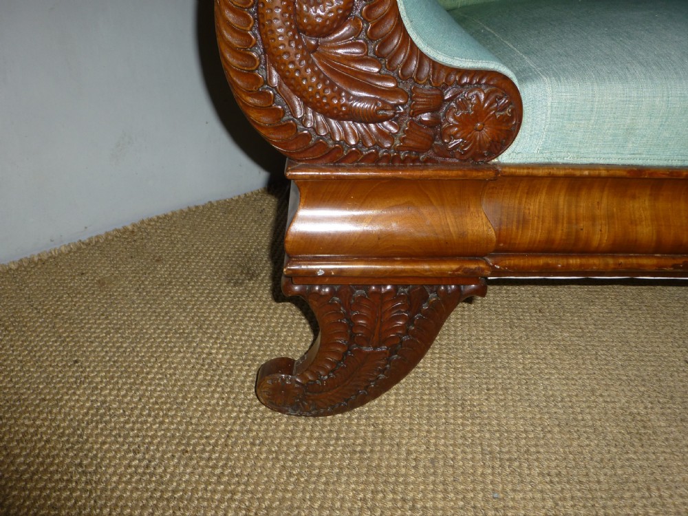  Stunning quality Regency Georgian Biedermeier design mahogany upholstered large sofa settee chaise. C.1820 View VI