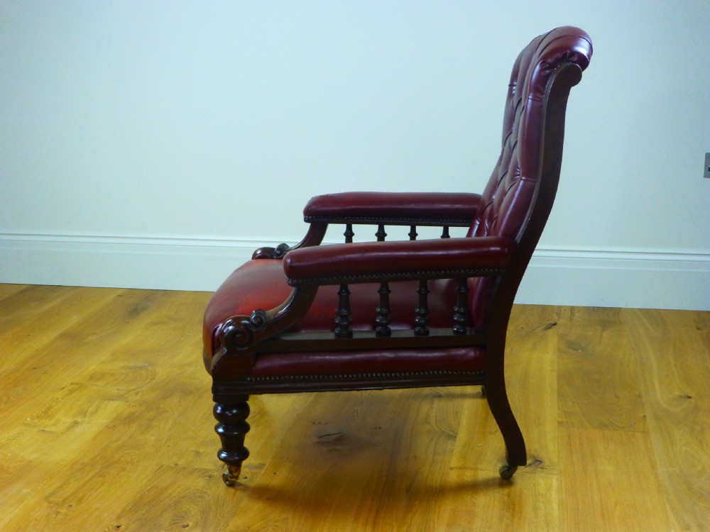 Antique quality large upholstered deep buttoned easy open drawing room elbow occasional  library arm chair tub armchair. View II