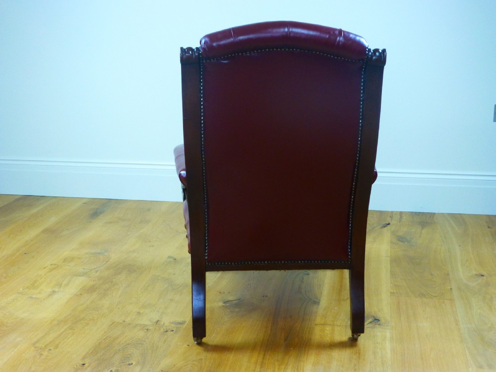 Antique quality large upholstered deep buttoned easy open drawing room elbow occasional  library arm chair tub armchair. View III