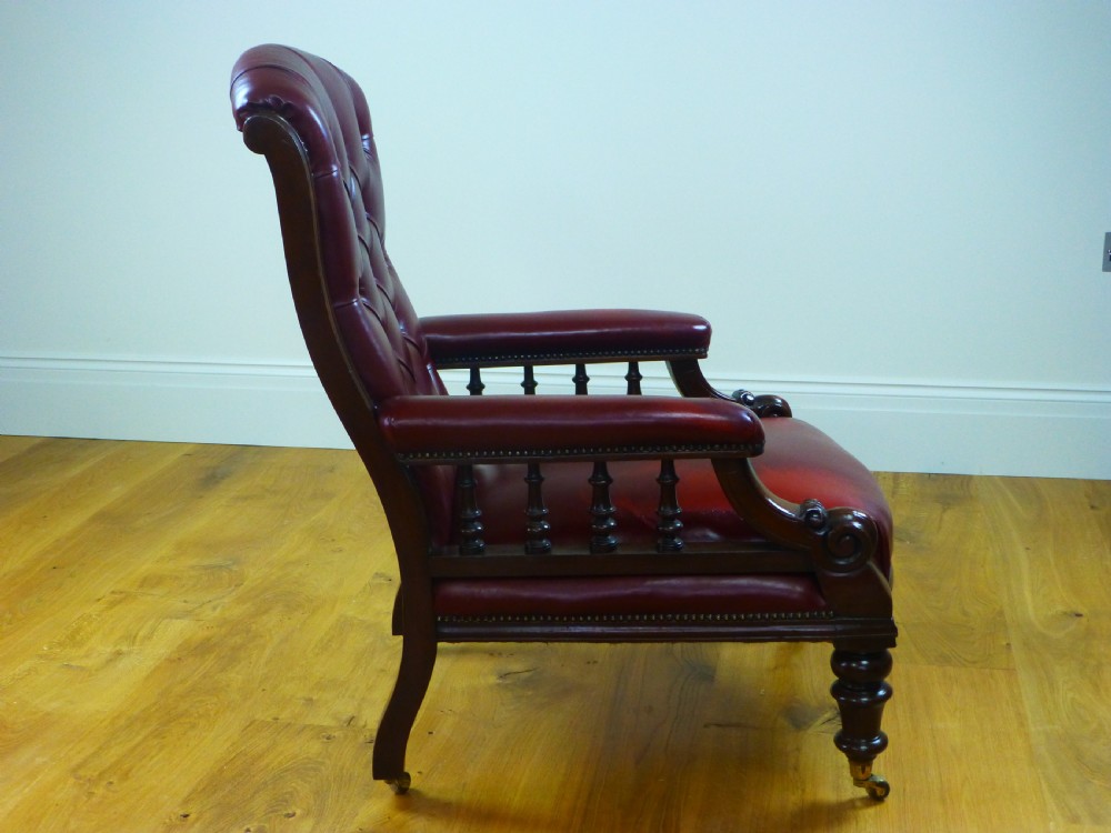 Antique quality large upholstered deep buttoned easy open drawing room elbow occasional  library arm chair tub armchair. View IV