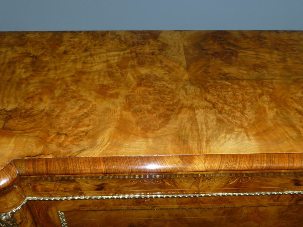 Antique superior small serpentine shaped burr walnut inlaid walnut side cabinet credenza sideboard chiffonier pier console table View III