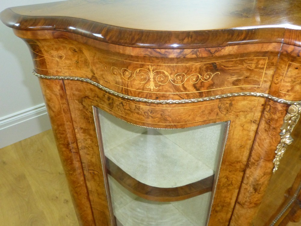 Antique superior small serpentine shaped burr walnut inlaid walnut side cabinet credenza sideboard chiffonier pier console table View IV