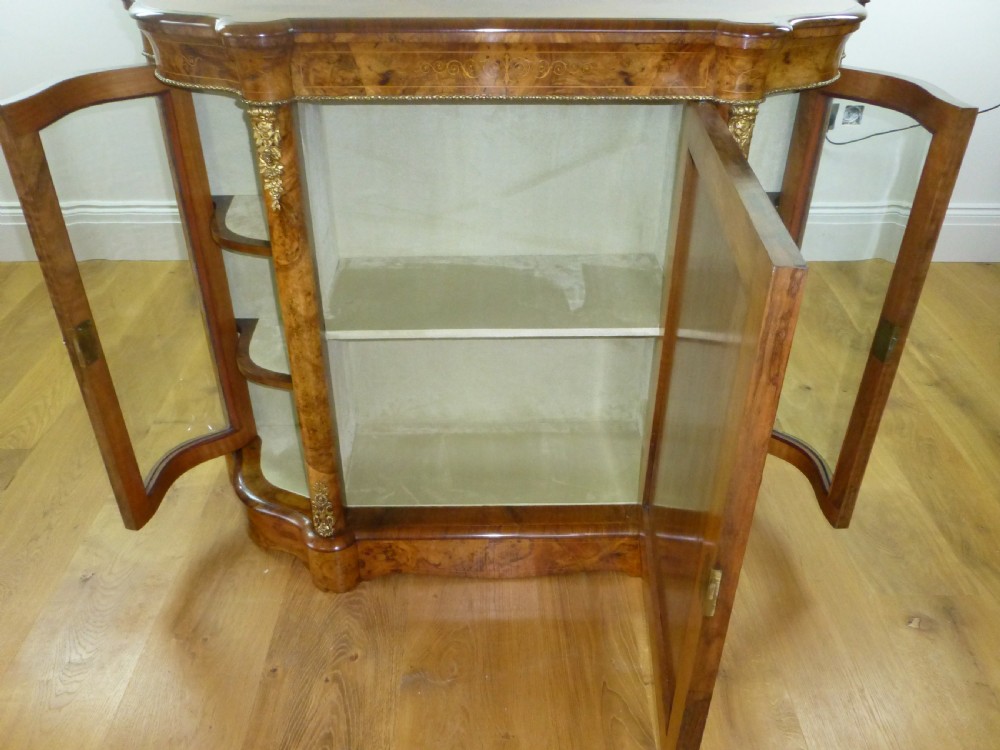 Antique superior small serpentine shaped burr walnut inlaid walnut side cabinet credenza sideboard chiffonier pier console table View IX