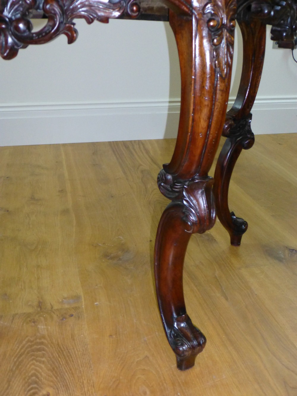 A great quality carved small mahogany demi lune  half moon hall console pier side lamp semi circular table. C1860 View II