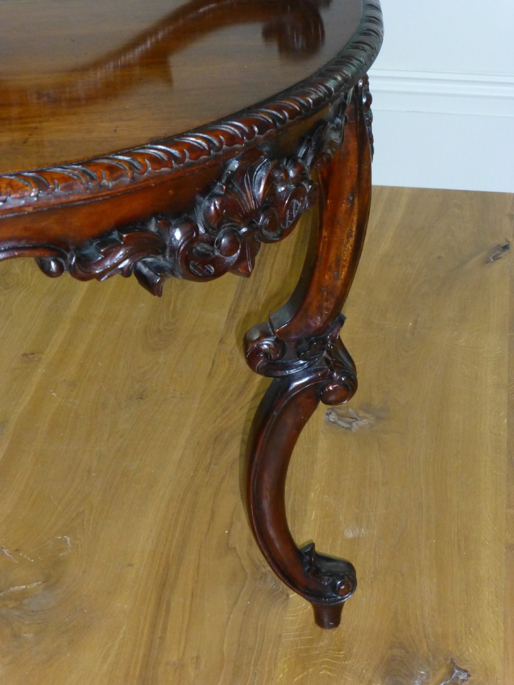 A great quality carved small mahogany demi lune  half moon hall console pier side lamp semi circular table. C1860 View IV
