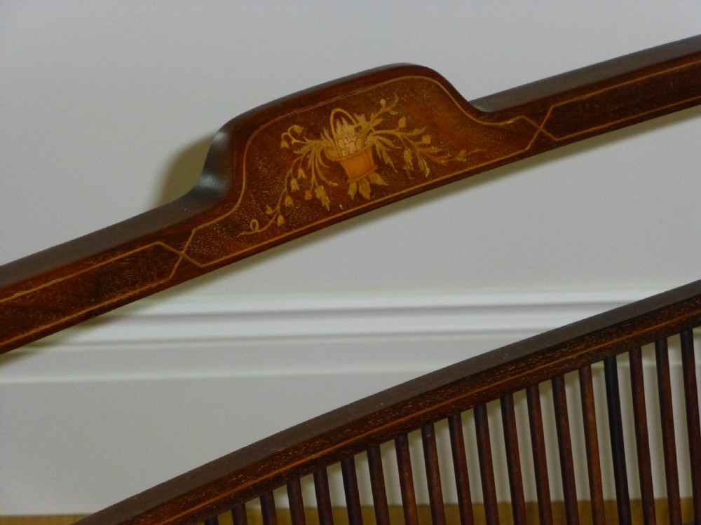 Mahogany inlaid Edwardian upholstered cameo double twin  two seat bedroom seater sofa settee armchair View II