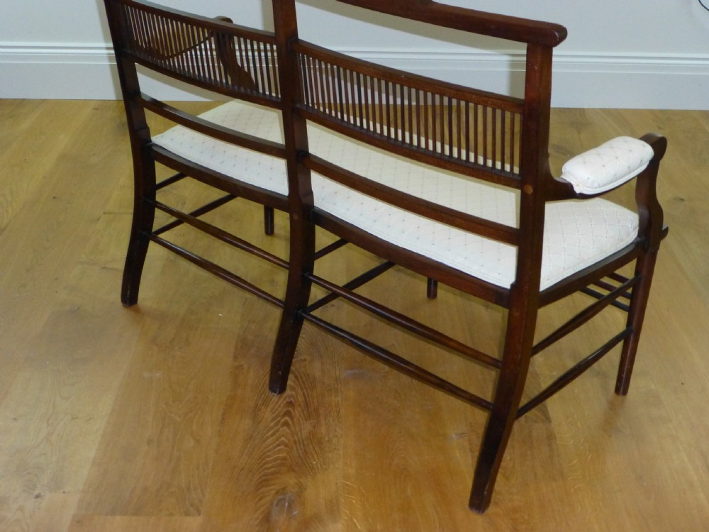 Mahogany inlaid Edwardian upholstered cameo double twin  two seat bedroom seater sofa settee armchair View VII