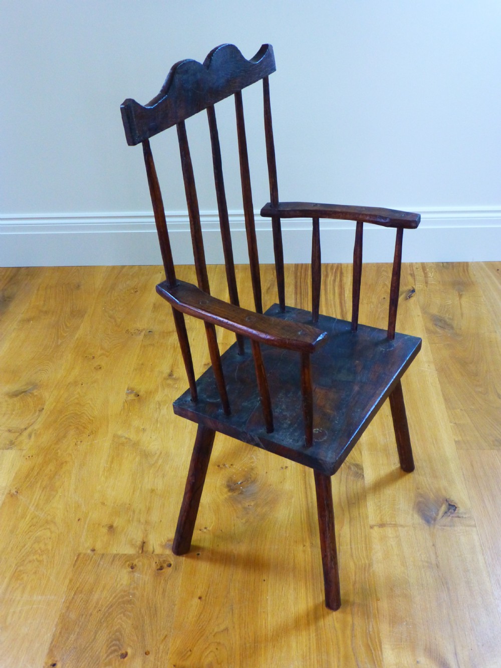Welsh  oak primitive comb back stick Windsor arm chair View II