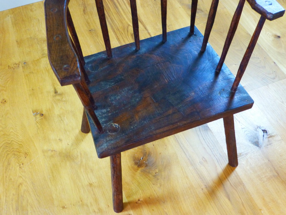 Welsh  oak primitive comb back stick Windsor arm chair View V