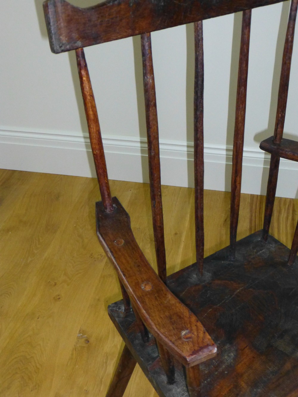 Welsh  oak primitive comb back stick Windsor arm chair View VI