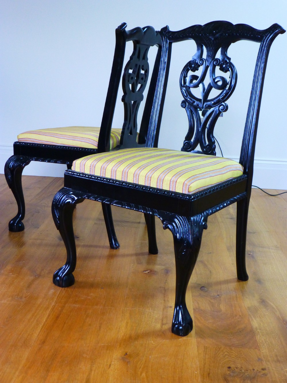 Fantastic set of fourteen 14( twelve + two)Chippendale design upholstered dining chairs 12 + 2 View II