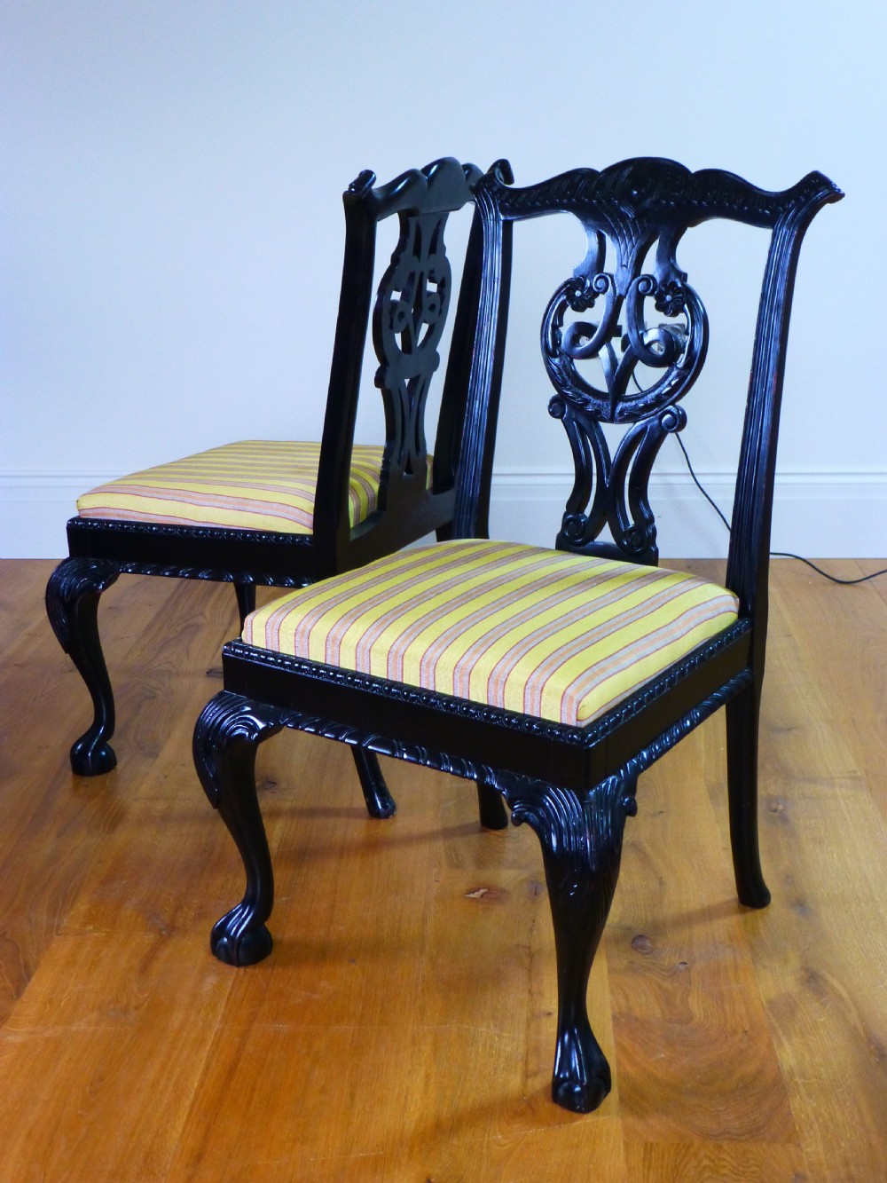 Fantastic set of fourteen 14( twelve + two)Chippendale design upholstered dining chairs 12 + 2 View III