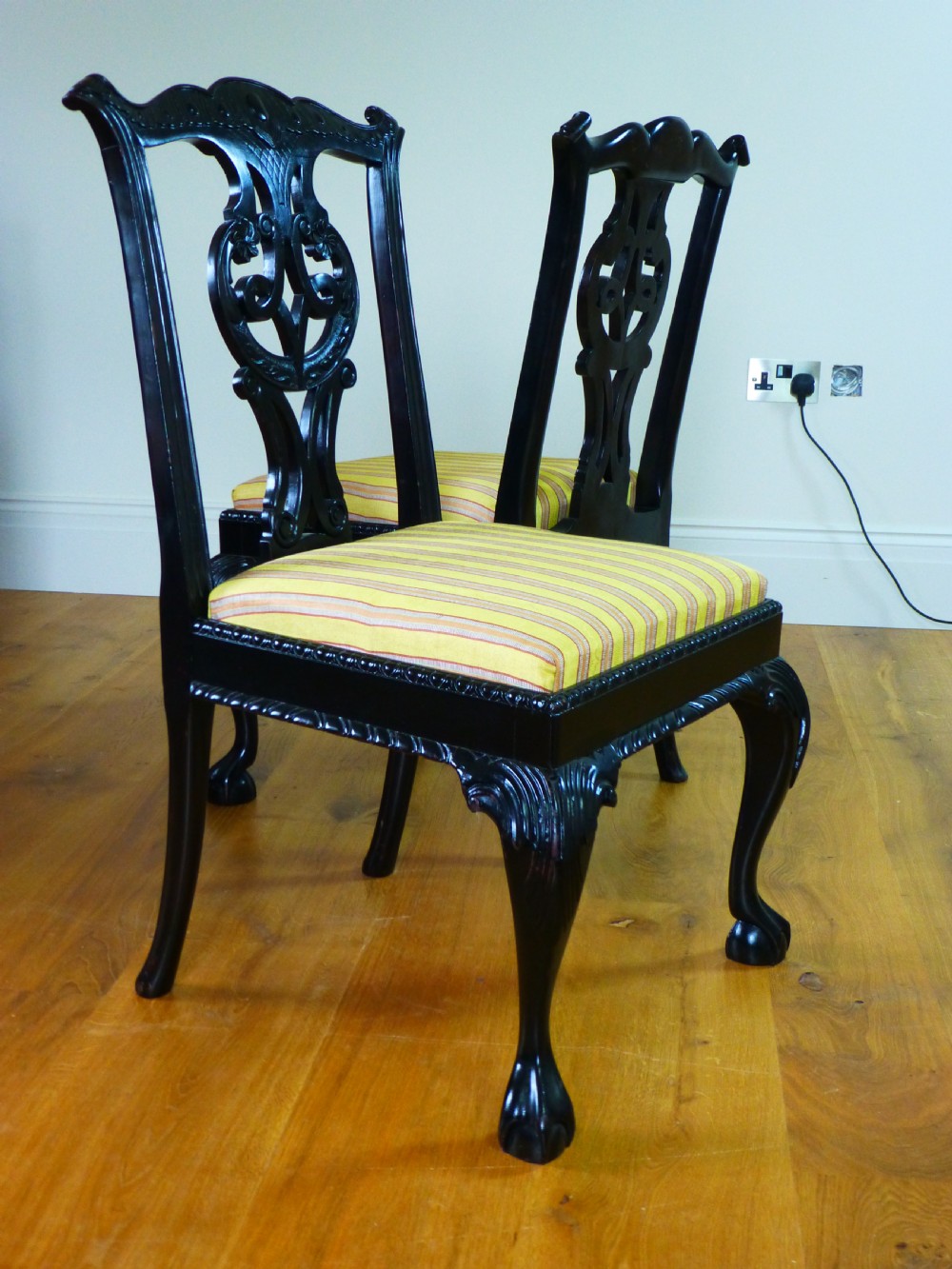Fantastic set of fourteen 14( twelve + two)Chippendale design upholstered dining chairs 12 + 2 View IV