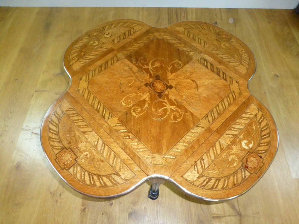 Walnut marquetry drop leaf inlaid low lamp side occasional French gilt mounted inlaid center centre  coffee table. C 1880 View III