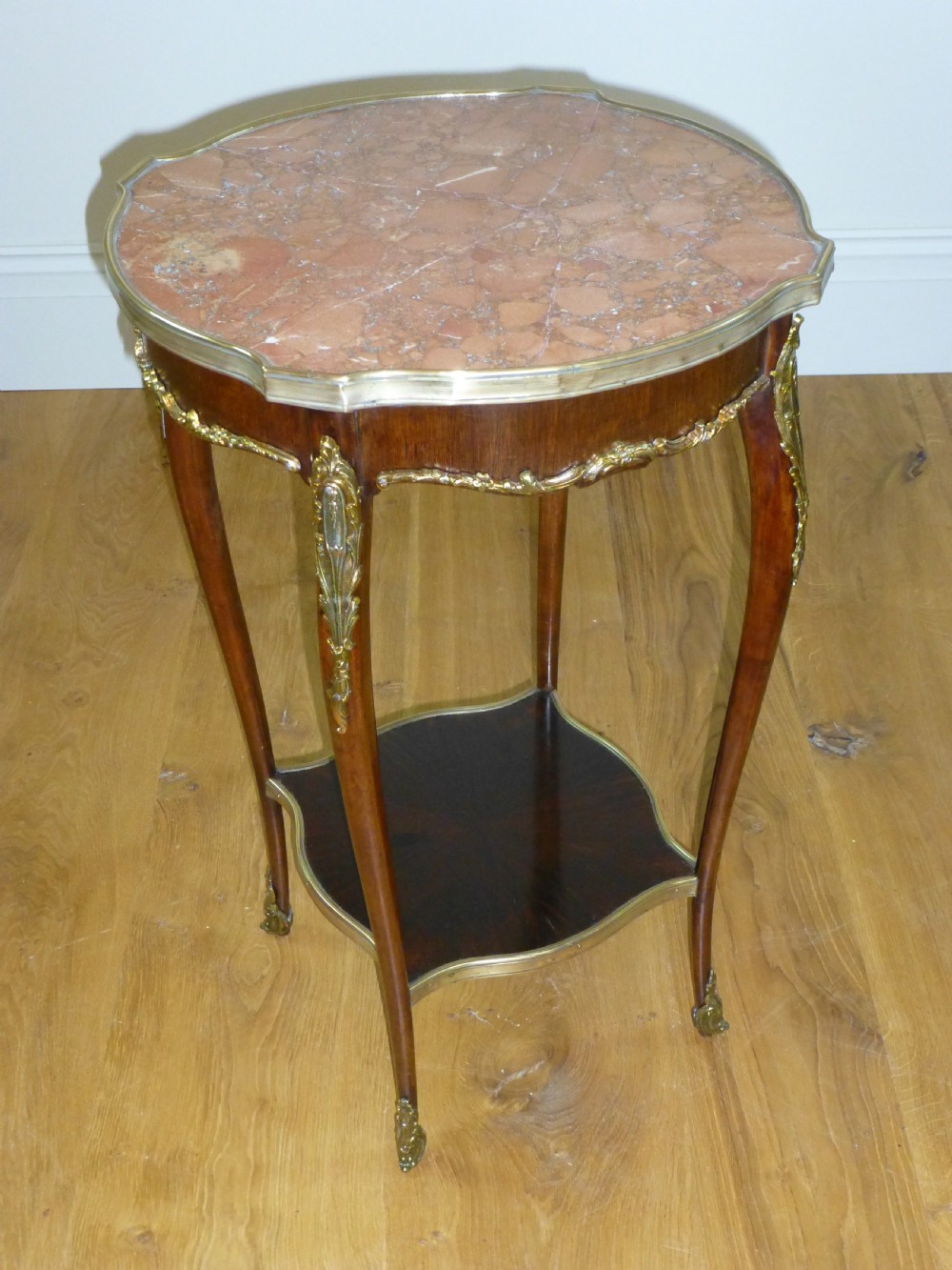 French gilt brass and bronze mounted marble topped gueridon occasional side centre lamp table in the manner of Linke