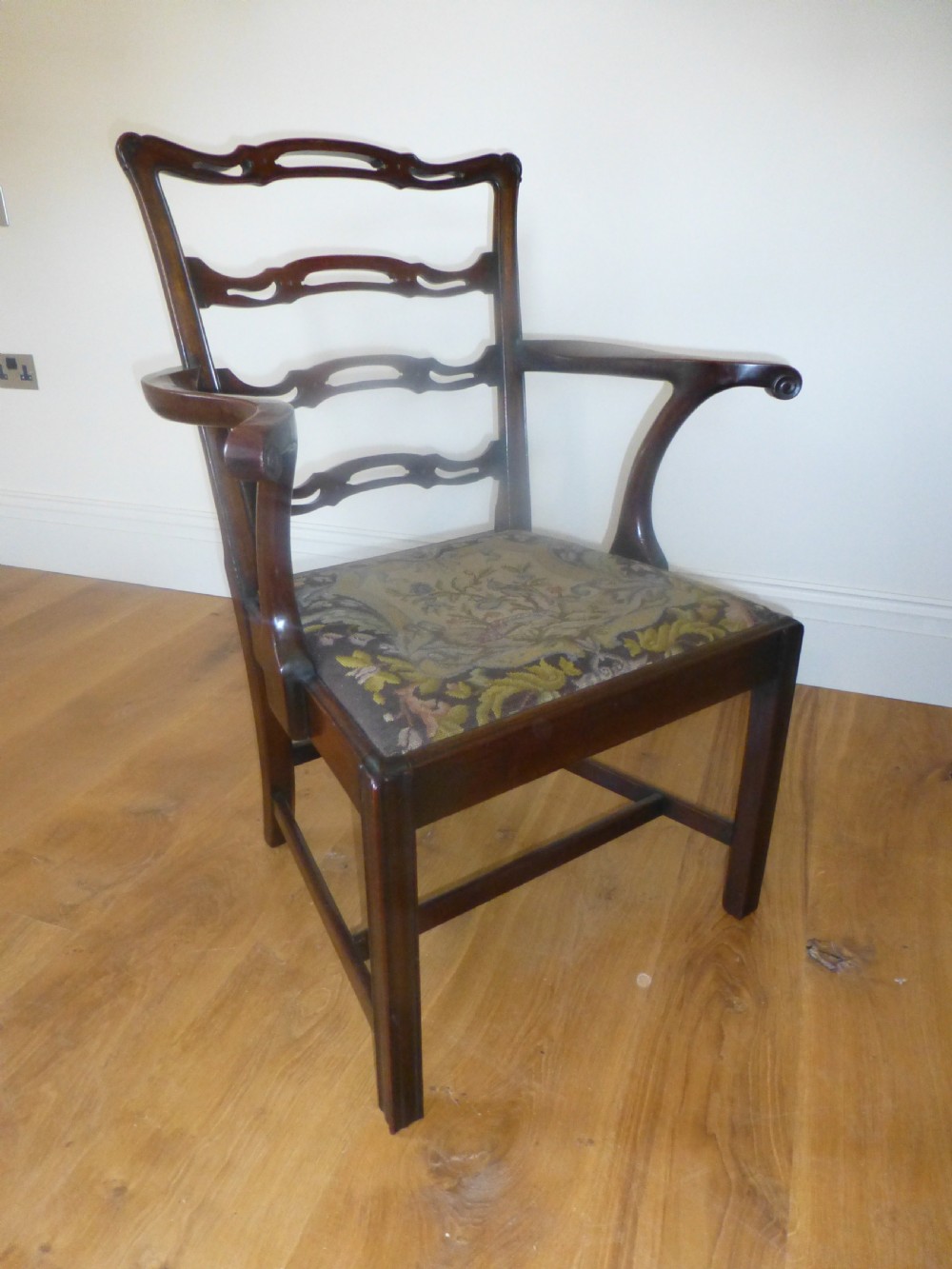 Antique set of 12  twelve ( 10 plus 2 ) 19th century Georgian Chippendale design mahogany upholstered ribbon back dining chairs ten plus two  View II