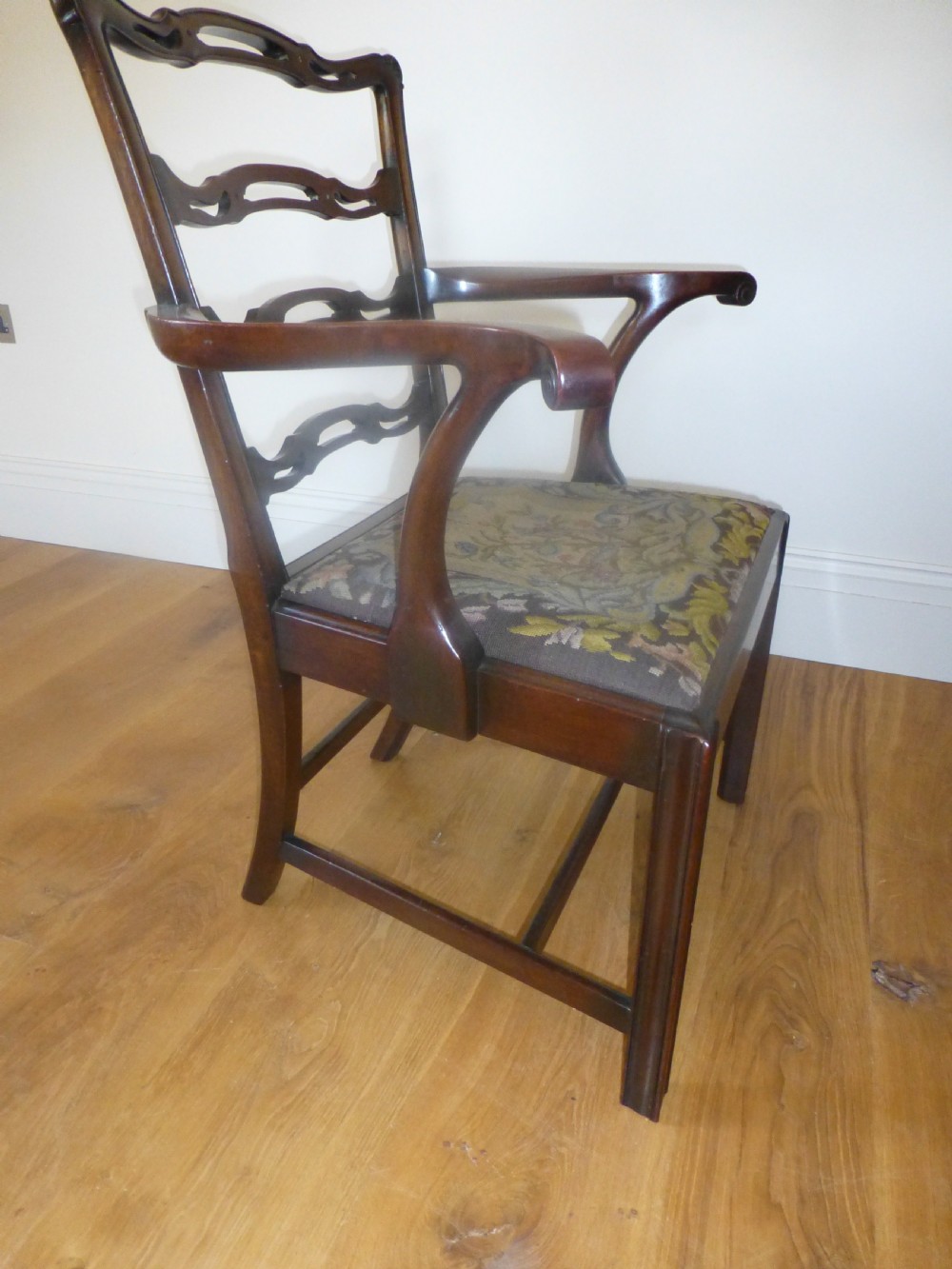 Antique set of 12  twelve ( 10 plus 2 ) 19th century Georgian Chippendale design mahogany upholstered ribbon back dining chairs ten plus two  View III