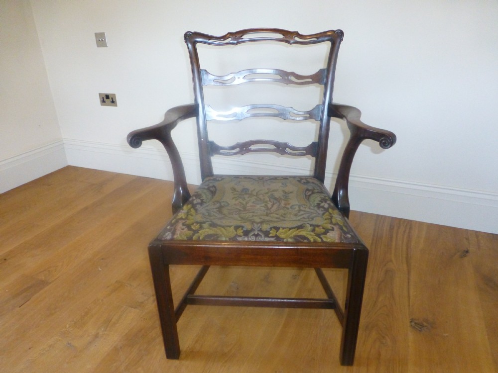 Antique set of 12  twelve ( 10 plus 2 ) 19th century Georgian Chippendale design mahogany upholstered ribbon back dining chairs ten plus two  View IV
