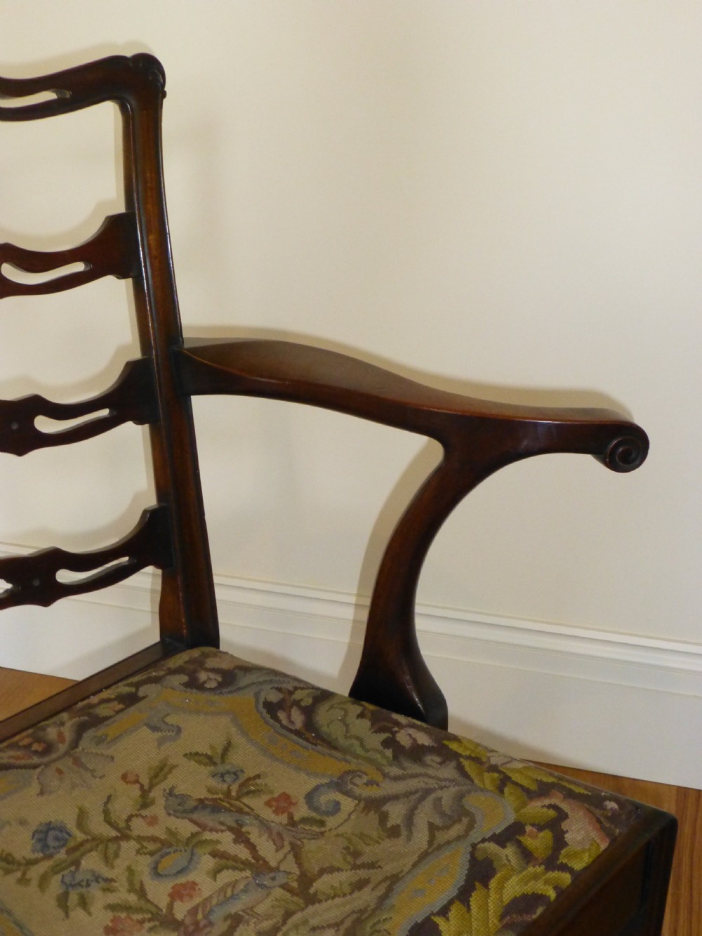 Antique set of 12  twelve ( 10 plus 2 ) 19th century Georgian Chippendale design mahogany upholstered ribbon back dining chairs ten plus two  View VI