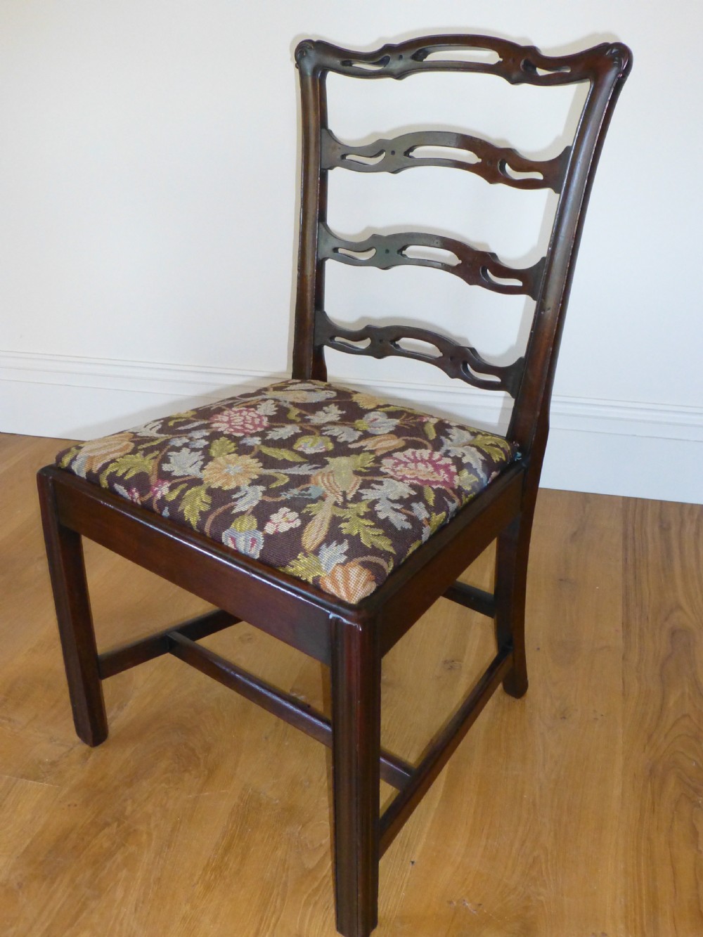 Antique set of 12  twelve ( 10 plus 2 ) 19th century Georgian Chippendale design mahogany upholstered ribbon back dining chairs ten plus two  View IX