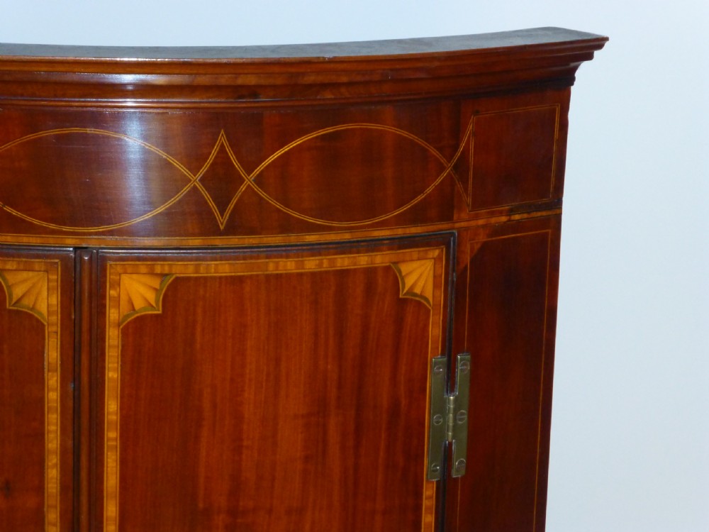 Georgian 18th century mahogany barrel bow front inlaid hanging corner bowfront cabinet cupboard  View II