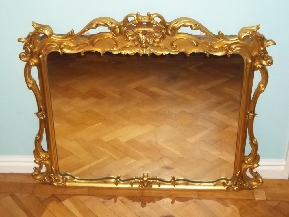 Regency rococo gilt wood carved Georgian over mantel pier console wall mirror
