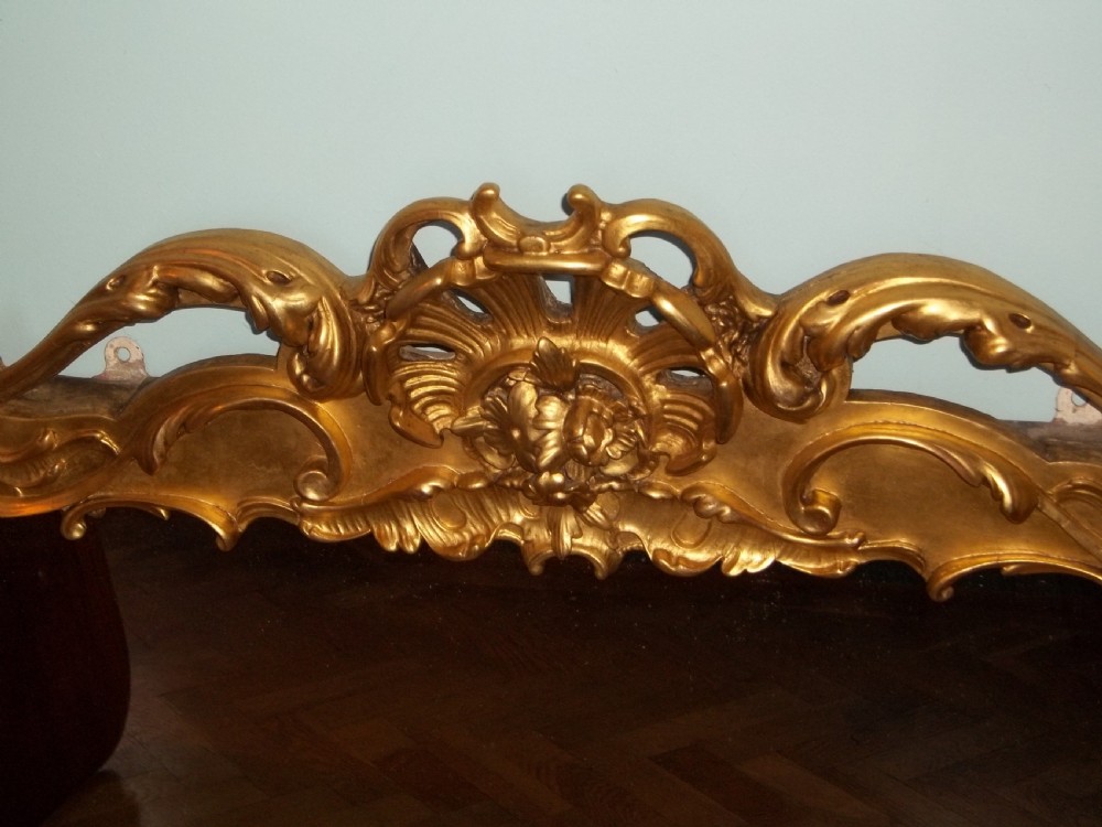 Regency rococo gilt wood carved Georgian over mantel pier console wall mirror View II