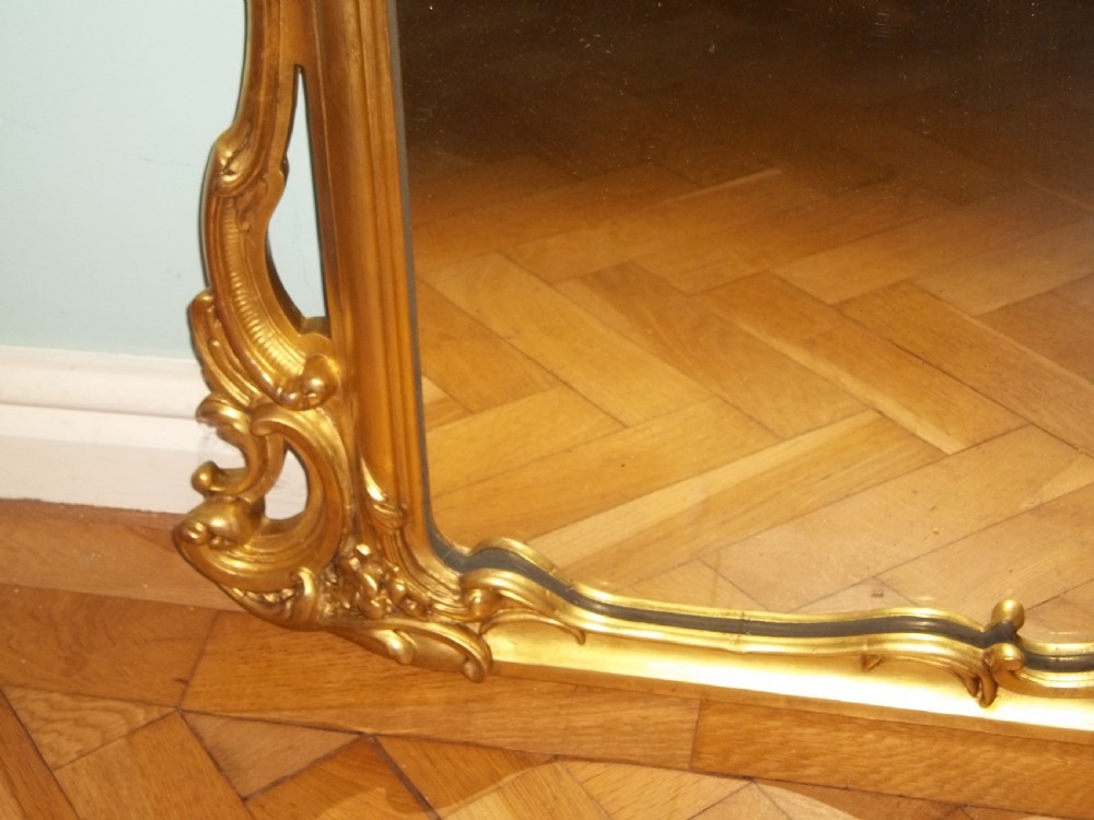 Regency rococo gilt wood carved Georgian over mantel pier console wall mirror View III