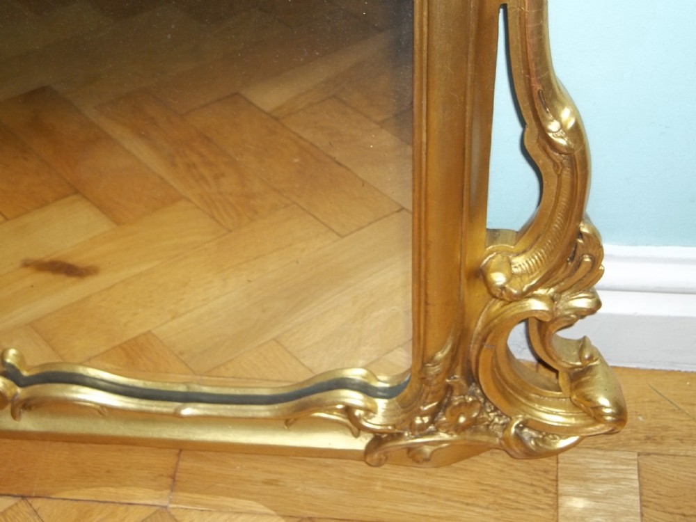 Regency rococo gilt wood carved Georgian over mantel pier console wall mirror View IV