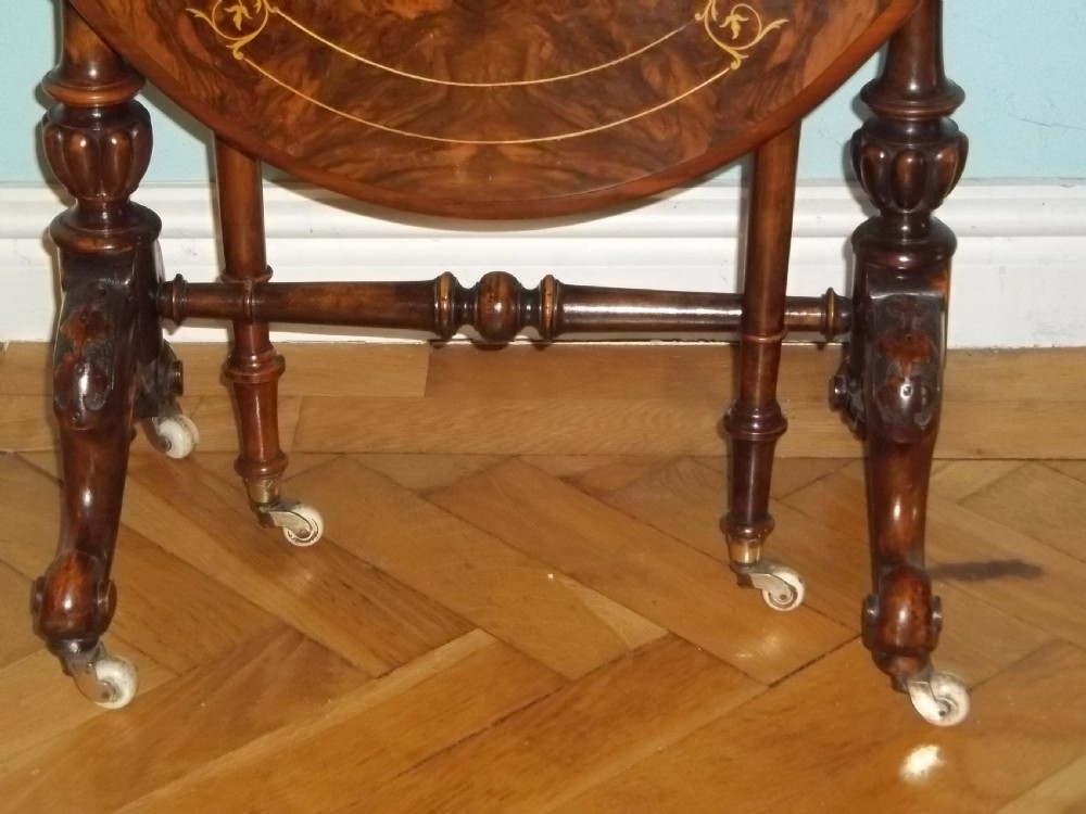 Stunning quality small baby burr walnut marquetry inlaid Sutherland table  View V